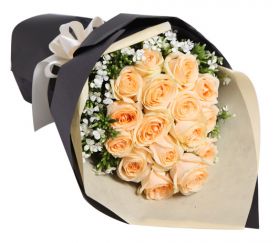 send 12 peach rose bouquet to japan