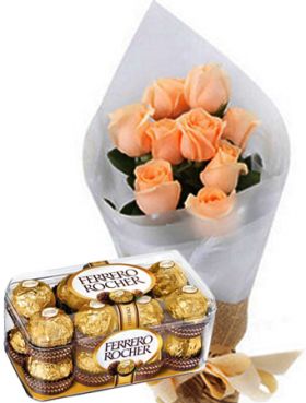 send peach roses with rocher chocolate to tokyo